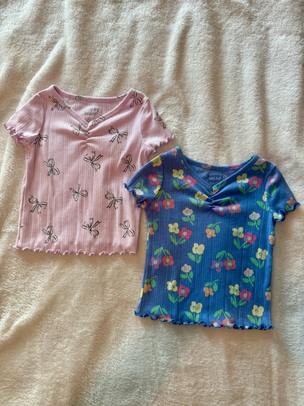 jumping beans Pink Bow & Blue Floral Short Sleeve Ribbed Tees